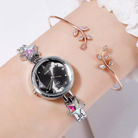 Dress Quartz Watches for Women Rose Starry Star Design Creative Ladies Clock