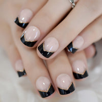 Pearl Shine Pink French Nail White Round Fake Nails Short Glossy Satin Artificial Lady Fingernails with Adhesive