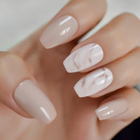 Pearl Shine Pink French Nail White Round Fake Nails Short Glossy Satin Artificial Lady Fingernails with Adhesive