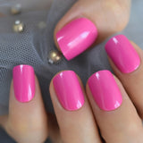 Pearl Shine Pink French Nail White Round Fake Nails Short Glossy Satin Artificial Lady Fingernails with Adhesive