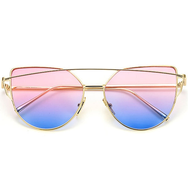 Cat Eye Sunglasses Women Metal Reflective Glasses for Women Mirror