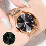 Women Watches Quartz Stainless Steel Band Magnet Buckle Starry Sky Wrist Watch Ladies Dress Clock