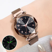 Women Watches Quartz Stainless Steel Band Magnet Buckle Starry Sky Wrist Watch Ladies Dress Clock