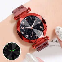 Women Watches Quartz Stainless Steel Band Magnet Buckle Starry Sky Wrist Watch Ladies Dress Clock