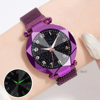 Women Watches Quartz Stainless Steel Band Magnet Buckle Starry Sky Wrist Watch Ladies Dress Clock