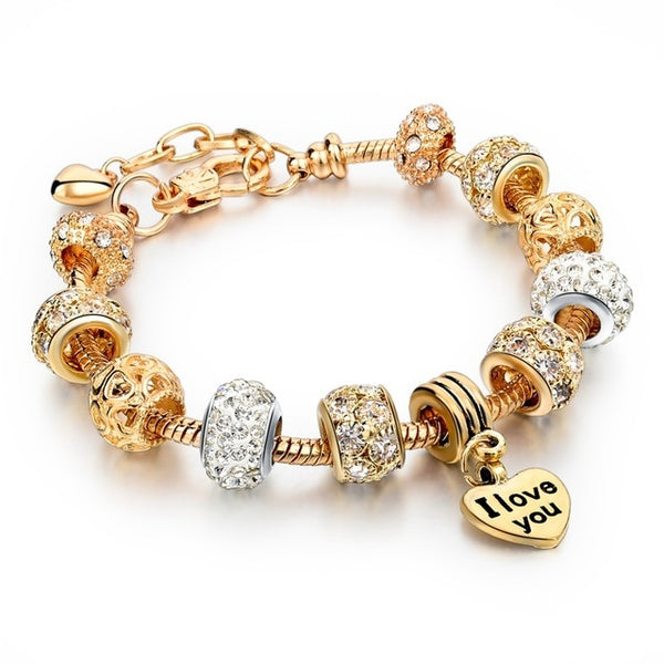 Gold Charm Bracelets for Women DIY Beads Crystal Bracelets Bangles Jewelry Bracelets