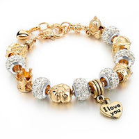 Gold Charm Bracelets for Women DIY Beads Crystal Bracelets Bangles Jewelry Bracelets