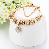 Jewelry Heart Charm Bracelets for Women Crystal Beads Gold Bracelets Bangles for Feminina