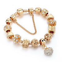 Jewelry Heart Charm Bracelets for Women Crystal Beads Gold Bracelets Bangles for Feminina