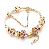 Purple Crystal Key Charm Bracelet for Women Girl Gold European Diy Beads Bracelets Bangles Pulseira