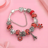 Silver Tower Castle Bracelets Bangles for Women Charm Crown Bracelets Flower Jewelry Bracelet