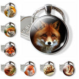 Lovely Fox Picture Glass Cabochon Keychain Animal Pendant Metal Key Rings Christmas Gifts for Kids