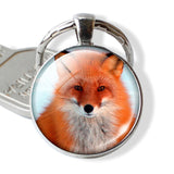 Lovely Fox Picture Glass Cabochon Keychain Animal Pendant Metal Key Rings Christmas Gifts for Kids