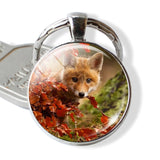 Lovely Fox Picture Glass Cabochon Keychain Animal Pendant Metal Key Rings Christmas Gifts for Kids