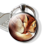 Lovely Fox Picture Glass Cabochon Keychain Animal Pendant Metal Key Rings Christmas Gifts for Kids