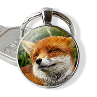 Lovely Fox Picture Glass Cabochon Keychain Animal Pendant Metal Key Rings Christmas Gifts for Kids