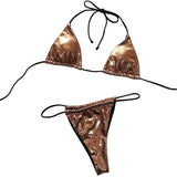 Bikini Set Metallic Shiny Wet Look Bra Micro G-string Thong Lingerie Underwear Swimwear Women Swimsuit