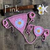 Handmade Crochet Flower Micro Bikini G Thong String Beach Micro Swimwear Sexy Lingerie Sets