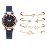 Rose Gold Starry Sky Dial Watches Women Ladies Crystal Quartz Wrist Watch Set