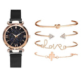 Rose Gold Starry Sky Dial Watches Women Ladies Crystal Quartz Wrist Watch Set