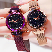 Watches for Women Rose Gold Mesh Magnet Buckle Starry Quartz Watch Geometric Surface Casual Women Quartz Wristwatch