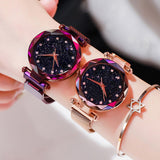 Watches for Women Rose Gold Mesh Magnet Buckle Starry Quartz Watch Geometric Surface Casual Women Quartz Wristwatch