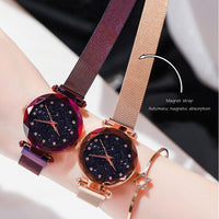 Watches for Women Rose Gold Mesh Magnet Buckle Starry Quartz Watch Geometric Surface Casual Women Quartz Wristwatch