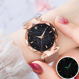 Watches for Women Rose Gold Mesh Magnet Buckle Starry Quartz Watch Geometric Surface Casual Women Quartz Wristwatch