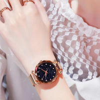 Watches for Women Rose Gold Mesh Magnet Buckle Starry Quartz Watch Geometric Surface Casual Women Quartz Wristwatch