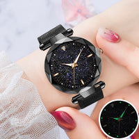 Watches for Women Rose Gold Mesh Magnet Buckle Starry Quartz Watch Geometric Surface Casual Women Quartz Wristwatch