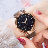 Watches for Women Rose Gold Mesh Magnet Buckle Starry Quartz Watch Geometric Surface Casual Women Quartz Wristwatch