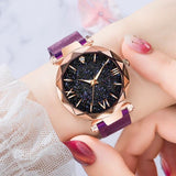 Watches for Women Rose Gold Mesh Magnet Buckle Starry Quartz Watch Geometric Surface Casual Women Quartz Wristwatch