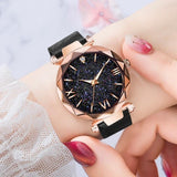 Watches for Women Rose Gold Mesh Magnet Buckle Starry Quartz Watch Geometric Surface Casual Women Quartz Wristwatch