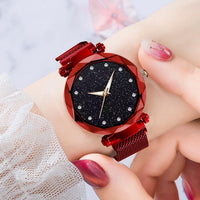 Watches for Women Rose Gold Mesh Magnet Buckle Starry Quartz Watch Geometric Surface Casual Women Quartz Wristwatch