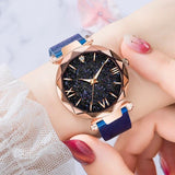 Watches for Women Rose Gold Mesh Magnet Buckle Starry Quartz Watch Geometric Surface Casual Women Quartz Wristwatch