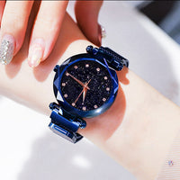 Watches for Women Rose Gold Mesh Magnet Buckle Starry Quartz Watch Geometric Surface Casual Women Quartz Wristwatch