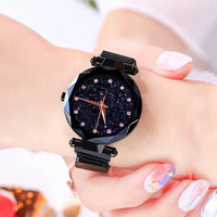 Watches for Women Rose Gold Mesh Magnet Buckle Starry Quartz Watch Geometric Surface Casual Women Quartz Wristwatch