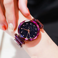 Watches for Women Rose Gold Mesh Magnet Buckle Starry Quartz Watch Geometric Surface Casual Women Quartz Wristwatch