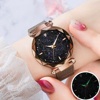 Watches for Women Rose Gold Mesh Magnet Buckle Starry Quartz Watch Geometric Surface Casual Women Quartz Wristwatch