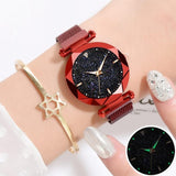 Watches for Women Rose Gold Mesh Magnet Buckle Starry Quartz Watch Geometric Surface Casual Women Quartz Wristwatch