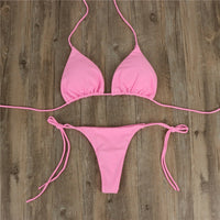 2Pcs Sexy Women Swimwear Bikini Set Bra Tie Side G-String Thong Beach Triangle Suit Swimsuit Bathing Swimming