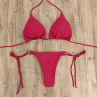 2Pcs Sexy Women Swimwear Bikini Set Bra Tie Side G-String Thong Beach Triangle Suit Swimsuit Bathing Swimming