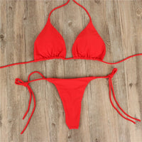 2Pcs Sexy Women Swimwear Bikini Set Bra Tie Side G-String Thong Beach Triangle Suit Swimsuit Bathing Swimming