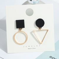 White Black Geometric Drop Earrings for Women Star Square Triangle Irregular Statement Earrings