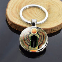 Ancient Egyptian Keychain Ankh Cross Anubis Scarab Picture Glass Cabochon Double Side Keychain Religious