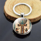 Ancient Egyptian Keychain Ankh Cross Anubis Scarab Picture Glass Cabochon Double Side Keychain Religious