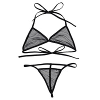 Women's Bikini Swimsuit Bra Top with Matching G-string Swimwear Fishnet See-through Bikini Thongs Female Swimming Suit