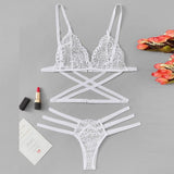 Women's Swimming Hollow Perspective Lace Elastic Lingerie Bra G-String Bikini Swimwear Set Beach Swimsuit