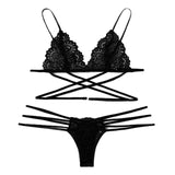 Women's Swimming Hollow Perspective Lace Elastic Lingerie Bra G-String Bikini Swimwear Set Beach Swimsuit