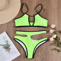 Sexy Women Swimwear Micro Bikini Set Bra Mini G-String Thongs Hollow Out Lace-Up Print High Waist Bathing Swimsuit